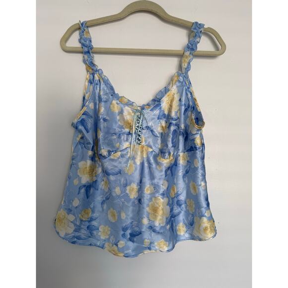Vintage Coquette Floral Babydoll Tank Large Blue Cream Y2K 90s Boho Fairy - Picture 1 of 9